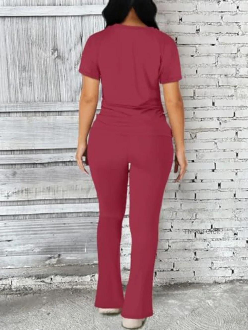 2 Piece Outfit Striped Short Sleeve Long Flare Pants Tracksuit Jogger Sweatsuit